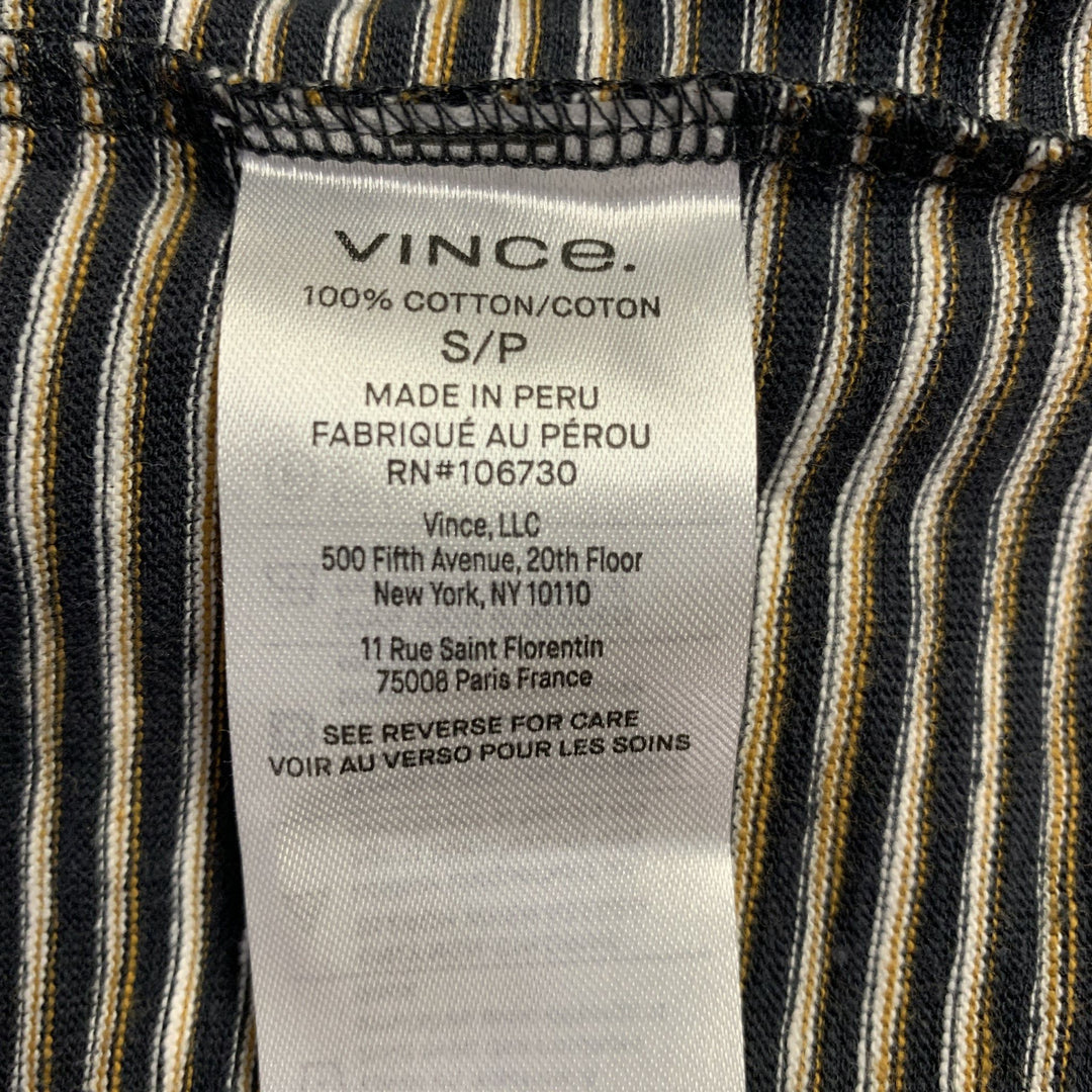 VINCE Size S Navy Yellow & White Stripe Cotton Open Collar Pullover