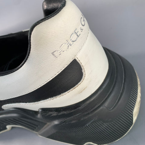 DOLCE & GABBANA Size 10 Daymaster Black White Color Block Leather Chunky Sole Sneakers