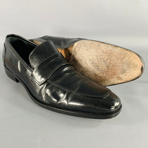 SALVATORE FERRAGAMO Size 10.5 Black Leather Penny Loafers