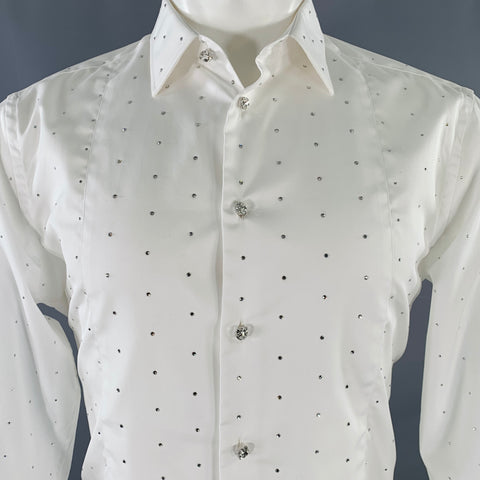 BURBERRY Size S Evening Gem White Embellishment Cotton Tuxedo Long Sleeve Shirt