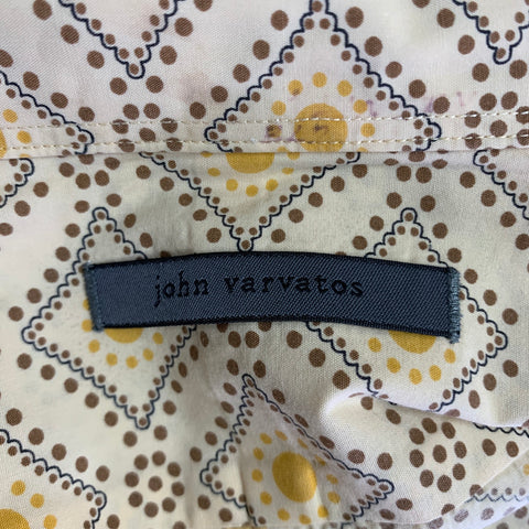 JOHN VARVATOS Size L Yellow Brown Abstract Dots Print Cotton Long Sleeve Shirt