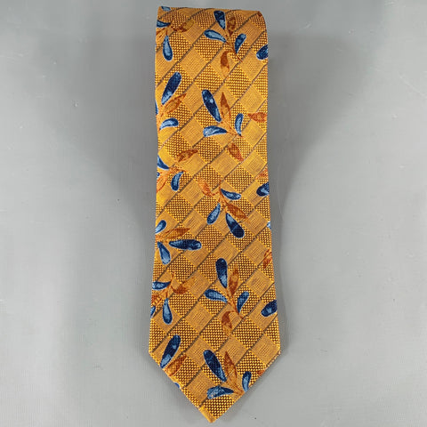ERMENEGILDO ZEGNA Gold Blue Textured Silk Tie