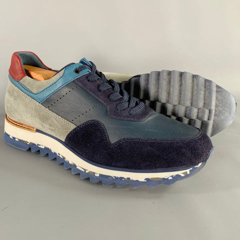VINCI Size 9 Navy Grey Color Block Suede Sneakers