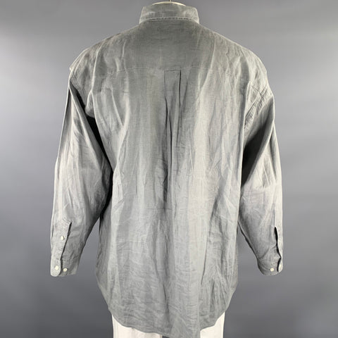 PERRY ELLIS Chemise à manches longues en lin gris à col pointu, taille XL