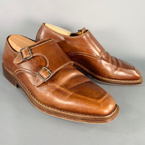 STEFANOBI Size 10 Brown Leather Double Monk Strap Loafers