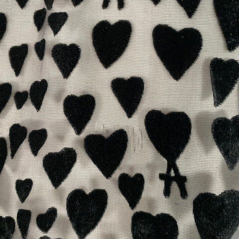 AMI by ALEXANDRE MATTIUSSI Size M Black Burnout Hearts Viscose Silk Long Sleeve Shirt