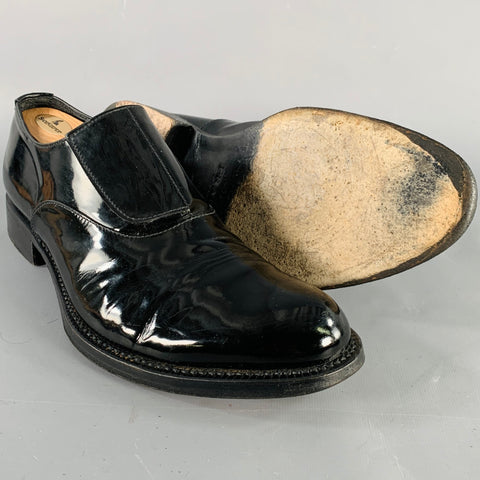 PRADA Size 10 Black Patent Leather Hook Loop Loafers
