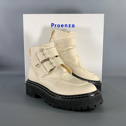 PROENZA SCHOULER Size 9 Cream Black Leather Calf Buckle Boots