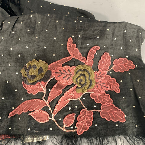 DRIES VAN NOTEN Black Mauve Floral Silk Scarves