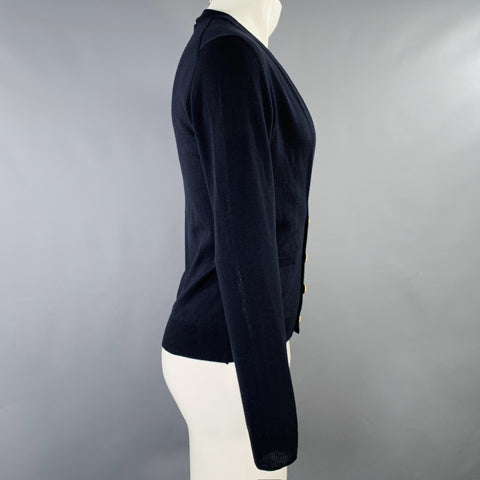 PRADA Size 38 Navy Knit Gold Buttons V-Neck Cardigan