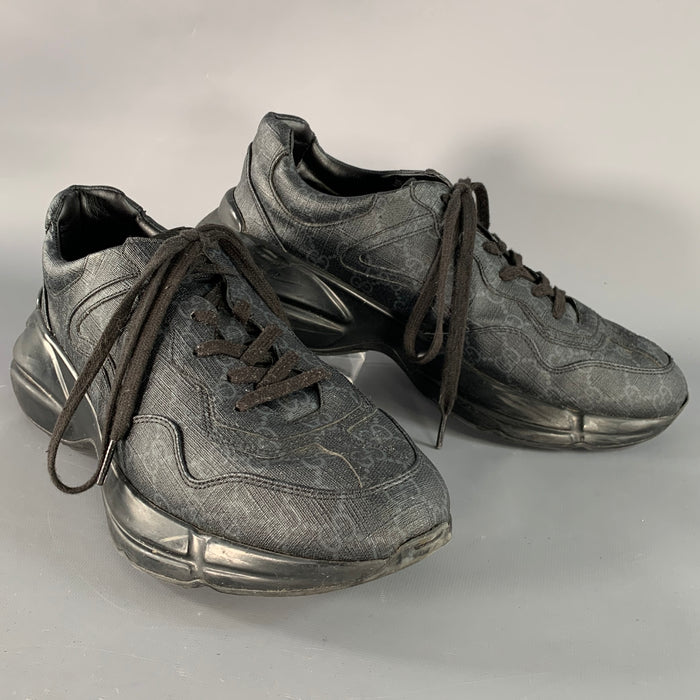 GUCCI Size 10.5 Guccissima Black Grey Monogram Sneakers