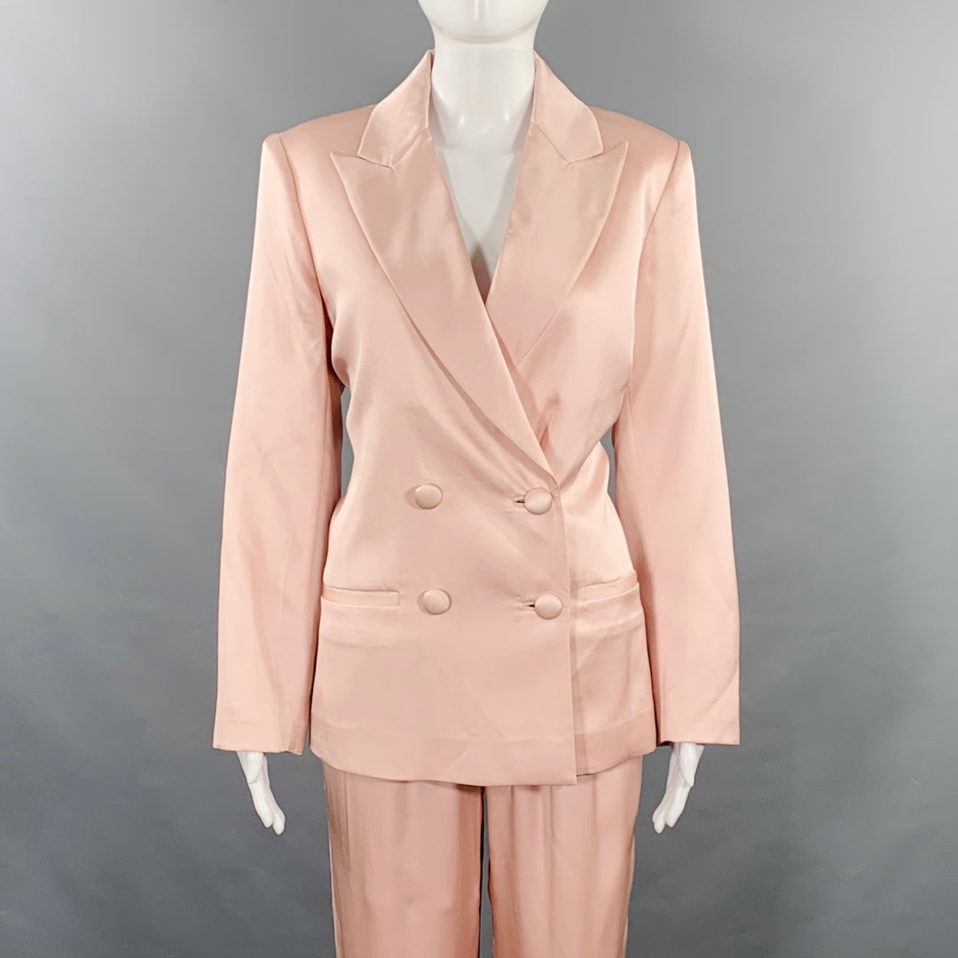 ANINE BING Size XS Pink Silk Peak Lapel Double Breasted Pantsuit