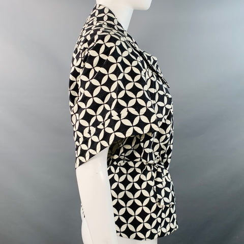 DRIES VAN NOTEN Size S Black White Cotton Geometric Short Sleeve Jacket Blazer