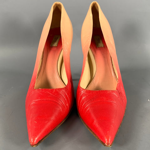 PRADA Size 8.5 Red Camel Leather Ombre Pointed Toe Pumps