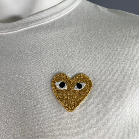 COMME des GARCONS PLAY Size XL White Gold Embroidery Cotton Short Sleeve Shirt