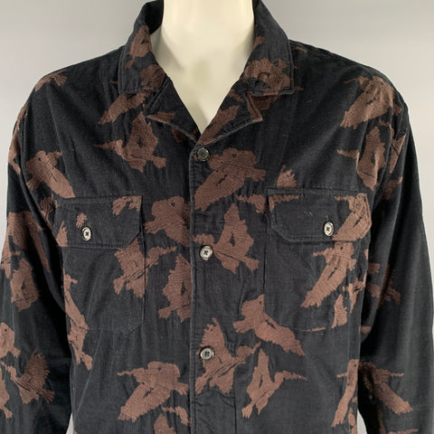 BILLY REID Size XXL Black Brown Floral Cotton Chore Long Sleeve Shirt