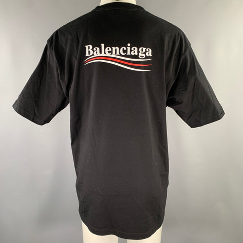 BALENCIAGA Size M Black Logo Cotton Crew-Neck T-shirt