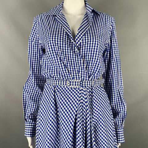RALPH LAUREN Size 6 -Rivera- Blue White Cotton Gingham Long Sleeve Dress