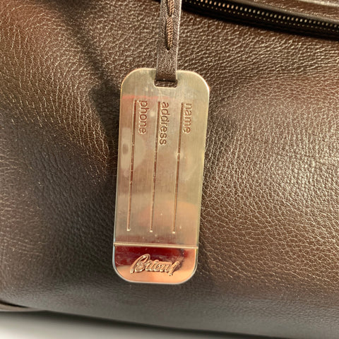 BRIONI Brown Pebble Grain Leather Duffle Bags