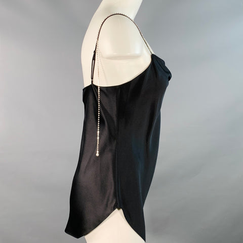 CINQ a' SEPT Size XS Marta Cami Black Rhinestones Silk Satin Dress Top
