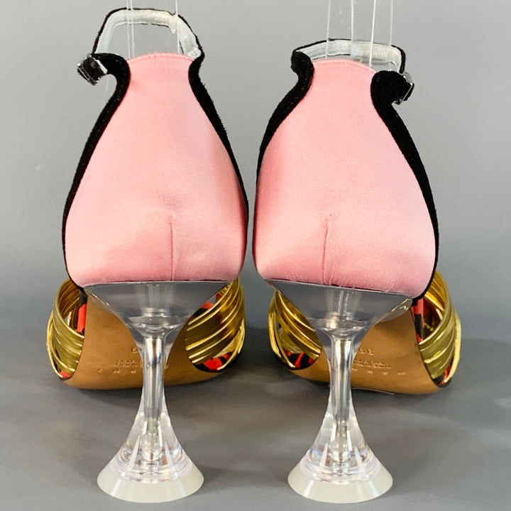 MARNI Size 9 Gold Pink Satin Leather Ankle Strap Stiletto Heels Sandals