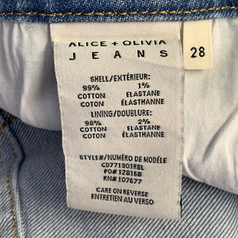 ALICE + OLIVIA Size 28 Blue Cotton Blend Denim Distressed Wide Leg Casual Pants