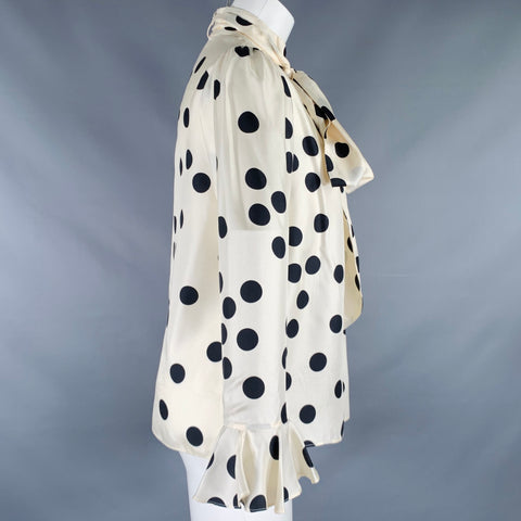 ZIMMERMANN Size S Beige Black Silk Polka Dot Bow Blouse