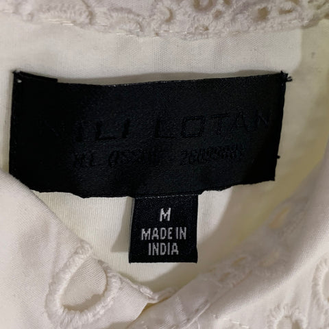 NILI LOTAN Size M Mael Cream Cotton Paisley Eyelet Button Up Shirt