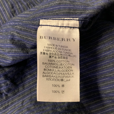 BURBERRY Size S Navy Grey Pinstripe Cotton Long Sleeve Shirt