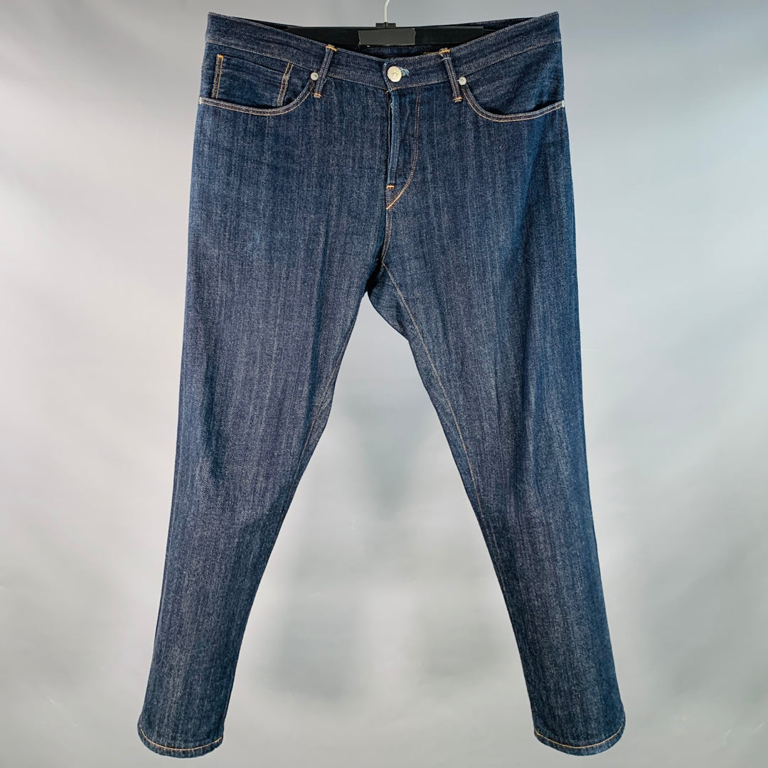 3 X 1 Size 36 Blue Indigo Cotton Selvedge Twill Contrast Stitch Button Fly Jeans