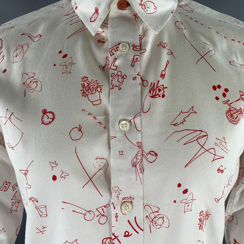 PS by PAUL SMITH Size M White Red Graphic Cotton Button Up Long Sleeve Shirt