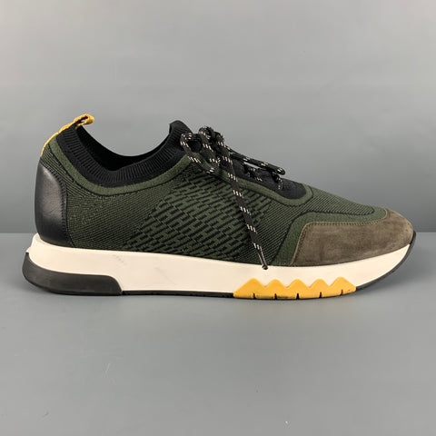 HERMES Size 11 Green Black Nylon Slip On Sneakers