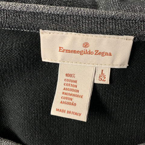 ERMENEGILDO ZEGNA Size L Dark Grey Heather Cotton Scoop Neck Pullover