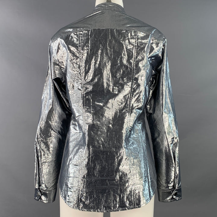 A.L.C. Size 4 Metallic Silver Cotton Blend Snaps Collarless Jacket