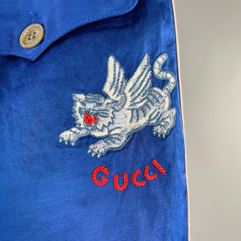 GUCCI 2019 Size 30 Blue Red Stripe Viscose Linen Joggers Casual Pants