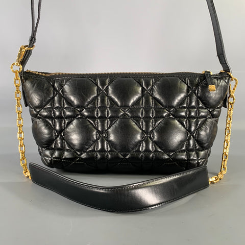 Sac CHRISTIAN DIOR en cuir et métal cannage noir et doré
