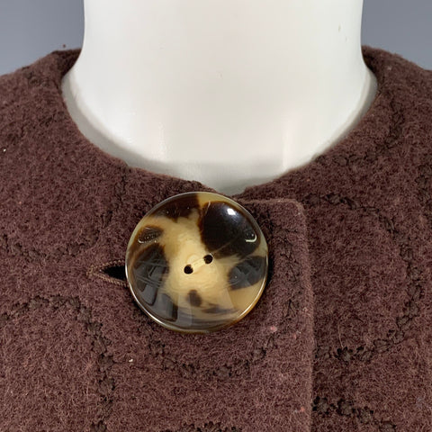 LIZ LOGIE Size 6 Brown Wool Blend Embroidered Circles Raglan Jacket