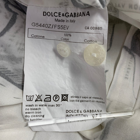 DOLCE & GABBANA Size S White Black Figures Cotton Button Up Long Sleeve Shirt