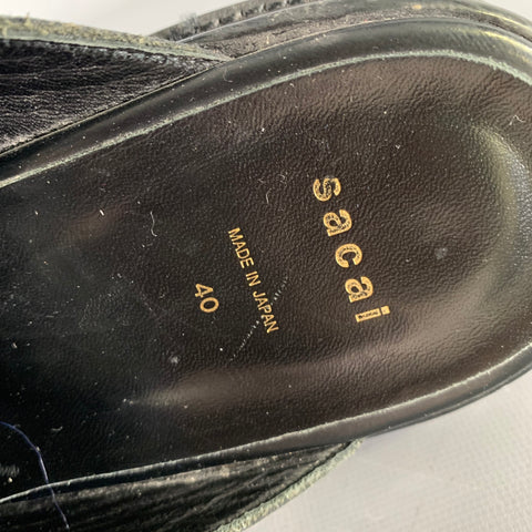 SACAI Size 8 Black Navy Leather Mules Loafers