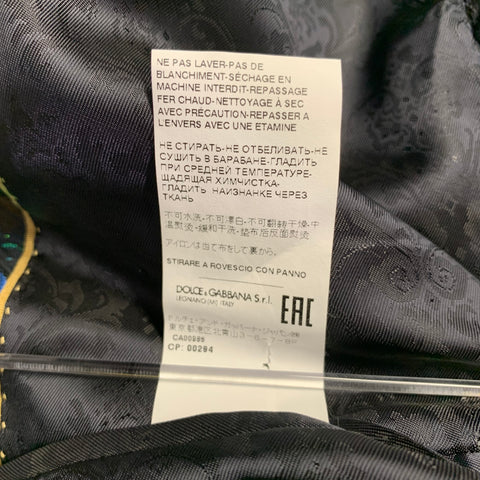 DOLCE & GABBANA Size 44 Black Green Blue Jacquard Polyester Suit