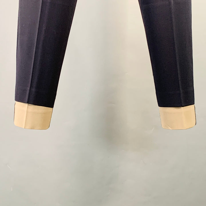 3.1 PHILLIP LIM Size 32 Navy Taupe Twill Viscose Blend Contrast Trim Dress Pants