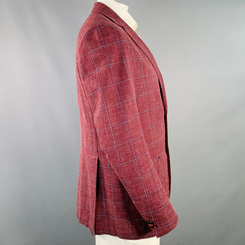 Veste Sport SARTORIO Taille 44 Regular Carreaux Fenêtre Bordeaux Laine Lin Soie