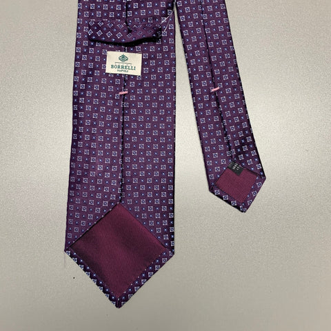 BORRELLI Purple White Squares Silk Tie