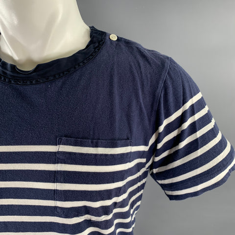 SACAI Size M Blue White Stripe Cotton Classic T-shirt