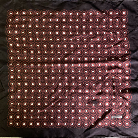 TOM FORD Black Burgundy Circles Silk Pocket Square
