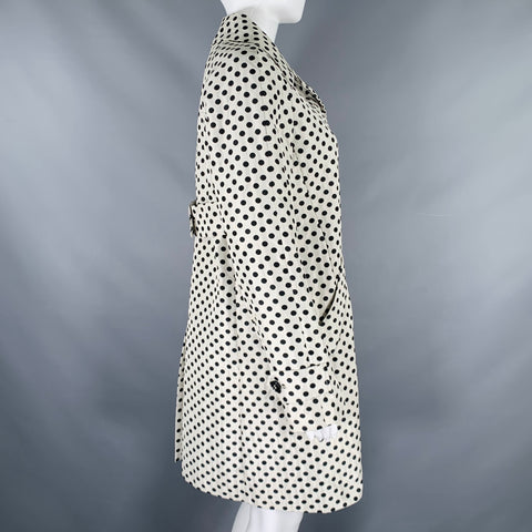 MAX MARA Size 6 White Black Polyester Polka Dot Buttoned Coat
