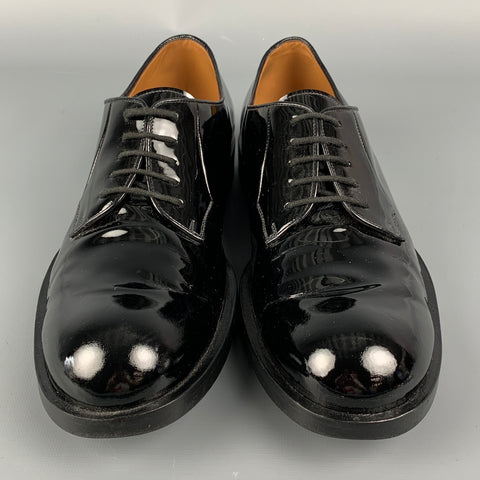 JIL SANDER Size 9 Black Patent Leather Lace Up Shoes