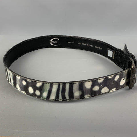 JUST CAVALLI Size 32 Black White Lenticular Leather Acetate Belt