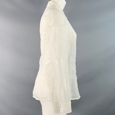 ESCADA Taille XS Chemise boutonnée en polyester crème brodée de fleurs et d'œillets