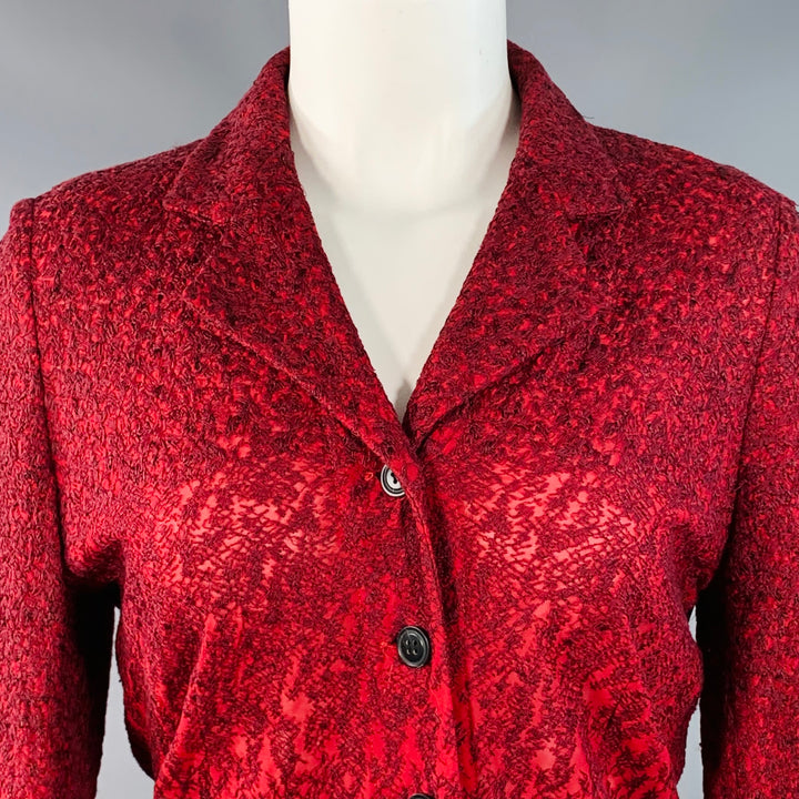 DRIES VAN NOTEN Size M Red Burgundy Rayon Textured Ombre Notch Lapel Blouse